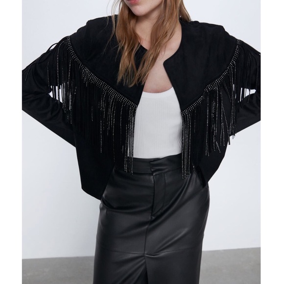 zara suede fringe jacket
